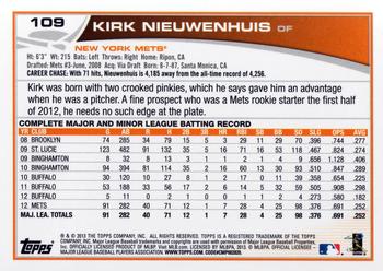2013 Topps #109 Kirk Nieuwenhuis Back