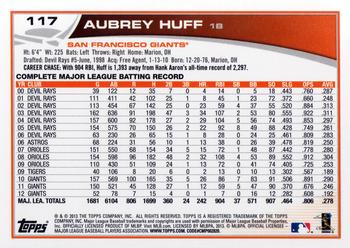 2013 Topps #117 Aubrey Huff Back