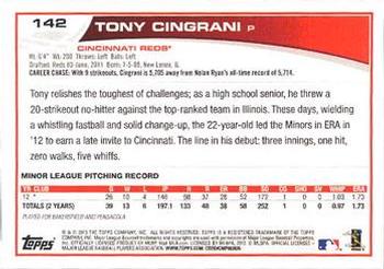 2013 Topps #142 Tony Cingrani Back