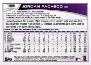 2013 Topps #186 Jordan Pacheco Back
