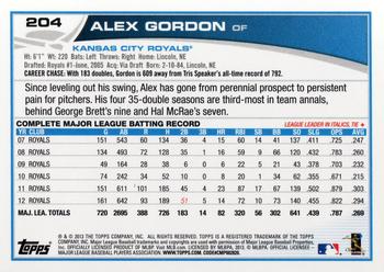 2013 Topps #204 Alex Gordon Back