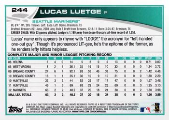 2013 Topps #244 Lucas Luetge Back