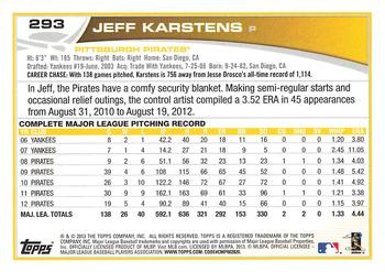 2013 Topps #293 Jeff Karstens Back