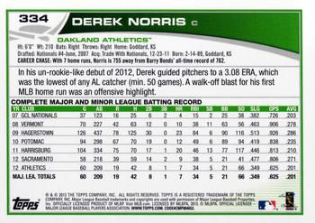 2013 Topps #334 Derek Norris Back