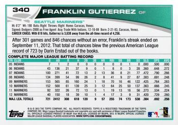 2013 Topps #340 Franklin Gutierrez Back