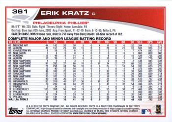 2013 Topps #361 Erik Kratz Back