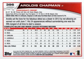 2013 Topps #396 Aroldis Chapman Back