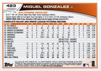 2013 Topps #423 Miguel Gonzalez Back