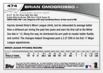 2013 Topps #474 Brian Omogrosso Back