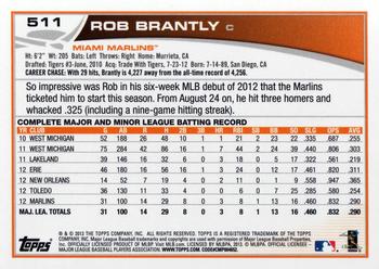 2013 Topps #511 Rob Brantly Back