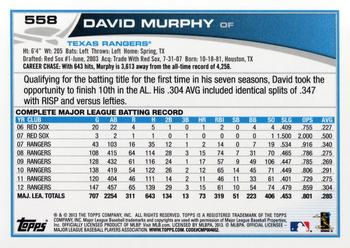 2013 Topps #558 David Murphy Back
