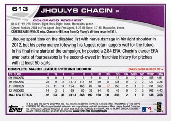 2013 Topps #613 Jhoulys Chacin Back