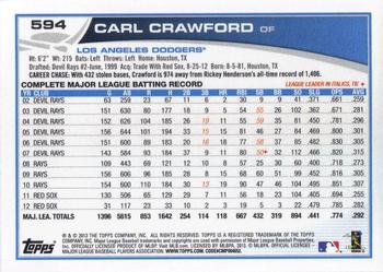 2013 Topps #594 Carl Crawford Back