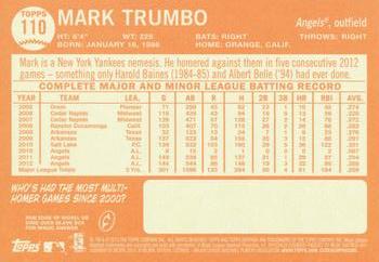 2013 Topps Heritage #110 Mark Trumbo Back