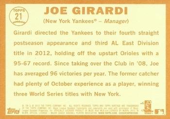 2013 Topps Heritage #21 Joe Girardi Back