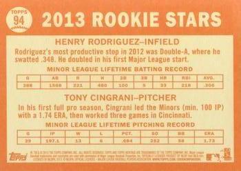 2013 Topps Heritage #94 Reds Rookie Stars (Henry Rodriguez / Tony Cingrani) Back