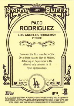 2013 Topps Gypsy Queen #104 Paco Rodriguez Back