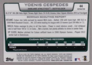2012 Bowman Chrome - Green Refractors #44 Yoenis Cespedes Back