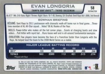 2012 Bowman Chrome - Green Refractors #58 Evan Longoria Back