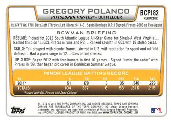 2012 Bowman Chrome - Prospects Green Refractors #BCP182 Gregory Polanco Back