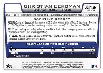 2012 Bowman Chrome - Prospects X-Fractors #BCP126 Christian Bergman Back