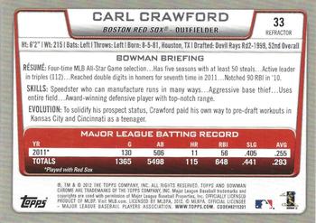 2012 Bowman Chrome - X-Fractors #33 Carl Crawford Back