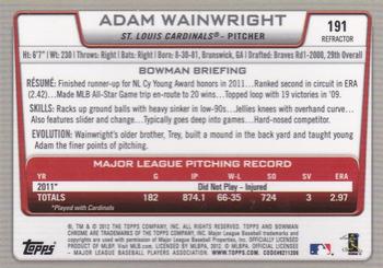 2012 Bowman Chrome - X-Fractors #191 Adam Wainwright Back