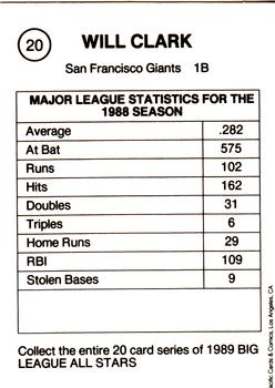 1989 Pacific Cards & Comics Big League All Stars (unlicensed) #20 Will Clark Back