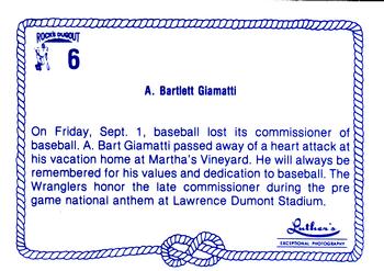 1989 Rock's Dugout Wichita Wranglers #6 Tribute to A. Bartlett Giamatti Back