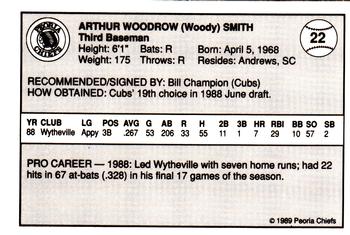 1989 Peoria Chiefs #22 Woody Smith Back