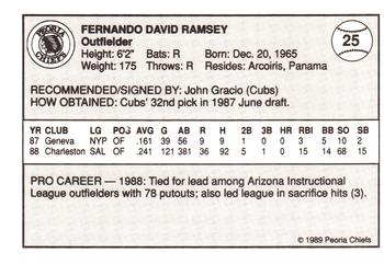 1989 Peoria Chiefs #25 Fernando Ramsey Back