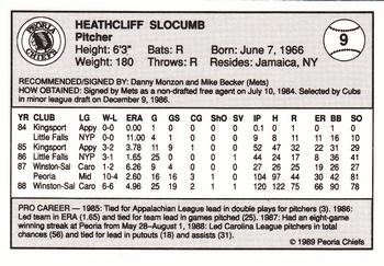 1989 Peoria Chiefs #9 Heathcliff Slocumb Back