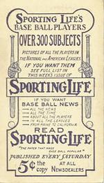 1910-11 Sporting Life M116 #NNO Ray Demmitt Back