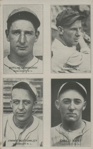 1934 Exhibits Four-in-One W463-4 #NNO Ernie Lombardi / Tony Piet / Jimmy Bottomley / Chas. J. Hafey Front