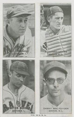 1937 Exhibits Four-in-One W463-7 #NNO Bill Urbanski / Alfonso Lopez / Walter Berger / Danny MacFayden Front
