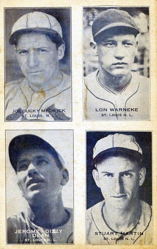1937 Exhibits Four-in-One W463-7 #NNO Joe Ducky Medwick / Lon Warneke / Jerome Dizzy Dean / Stuart Martin Front