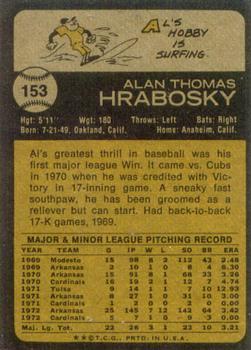 1973 Topps #153 Al Hrabosky Back