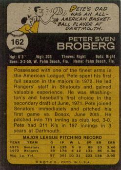 1973 Topps #162 Pete Broberg Back