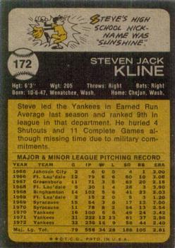 1973 Topps #172 Steve Kline Back