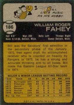 1973 Topps #186 Bill Fahey Back