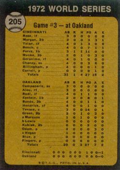 1973 Topps #205 World Series Game No. 3: Reds Win Squeaker Back