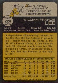 1973 Topps #224 Bill Lee Back