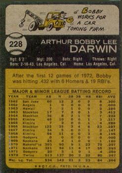 1973 Topps #228 Bobby Darwin Back