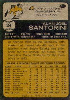 1973 Topps #24 Al Santorini Back
