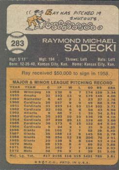 1973 Topps #283 Ray Sadecki Back