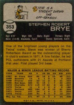 1973 Topps #353 Steve Brye Back