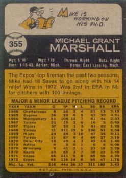 1973 Topps #355 Mike Marshall Back