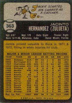 1973 Topps #363 Jackie Hernandez Back