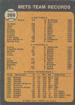 1973 Topps #389 New York Mets Back