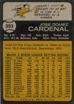 1973 Topps #393 Jose Cardenal Back